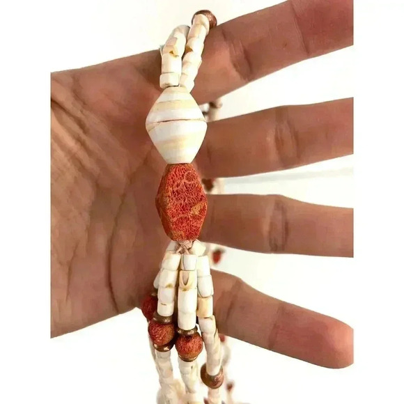 Natural Stone Seashell Beaded Necklace with Dangle Accent Long Wired Boho Style - Picture 4 of 12